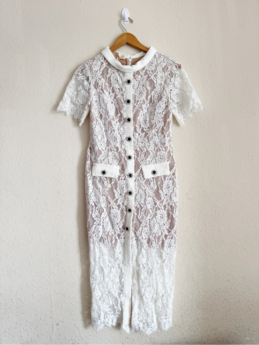 Sierra Darien Elegant White Lace Short Sleeve Midi Dress Size Medium - Picture 2 of 8